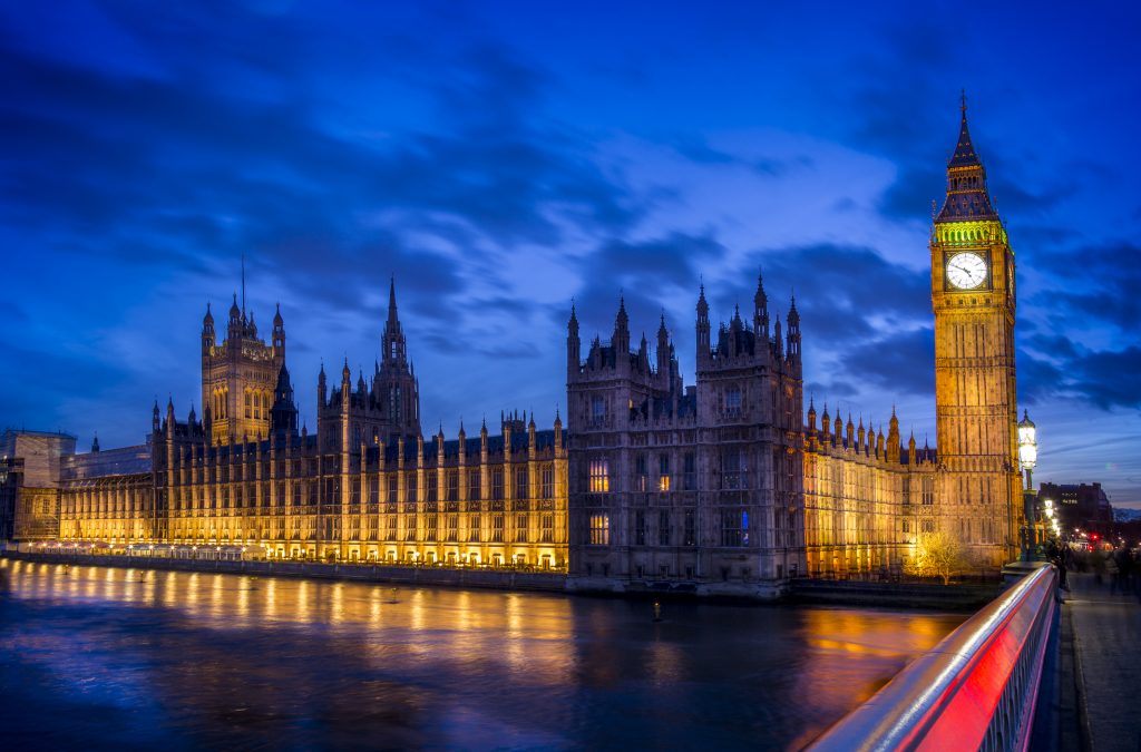 the houses of parliament at night