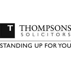 Thompsons Solicitors Standing Up For You Black and White Logo