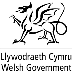 Welsh government black and white logo with dragon