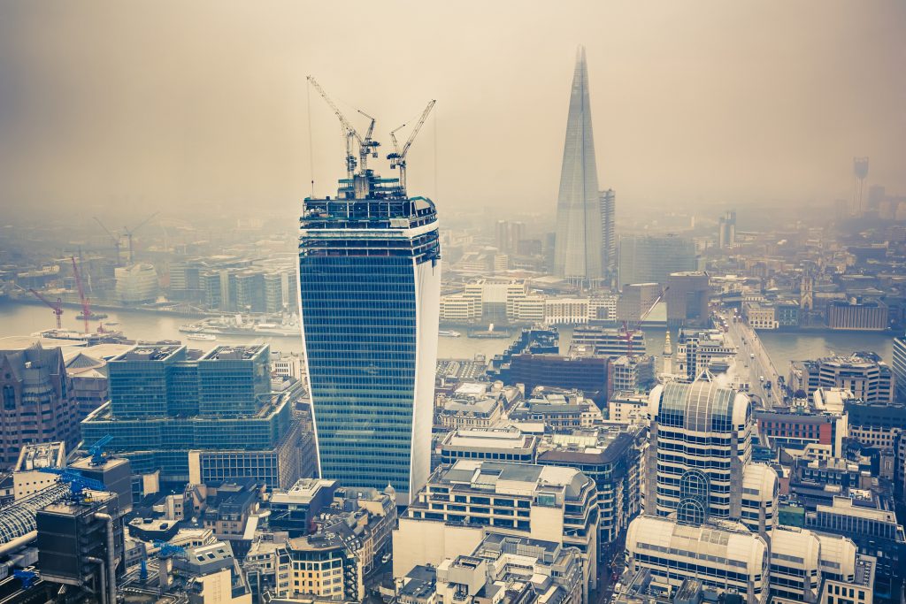 Aerial view of London at rainy day